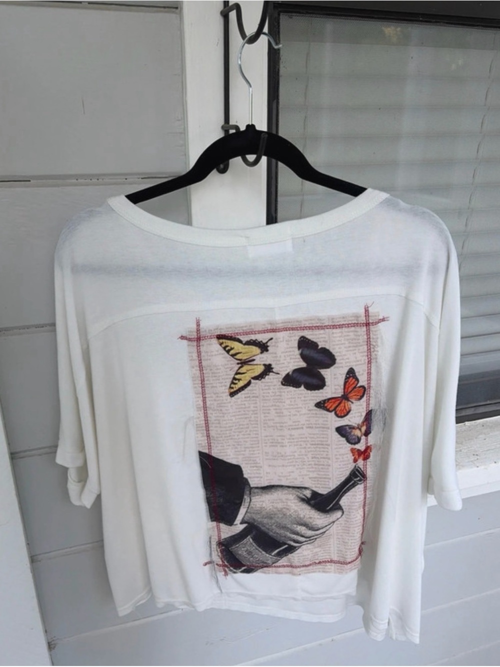 Women's White Short Sleeve Tee with Butterfly Graphic
